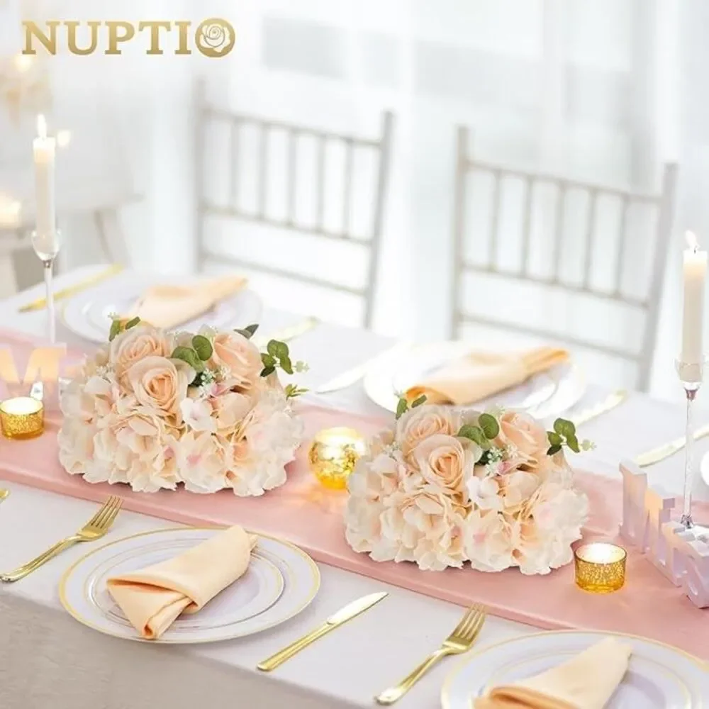NUPTIO Flower Ball Arrangement Bouquet: 10 Pcs 11.8 inch Diameter Champagne Rose